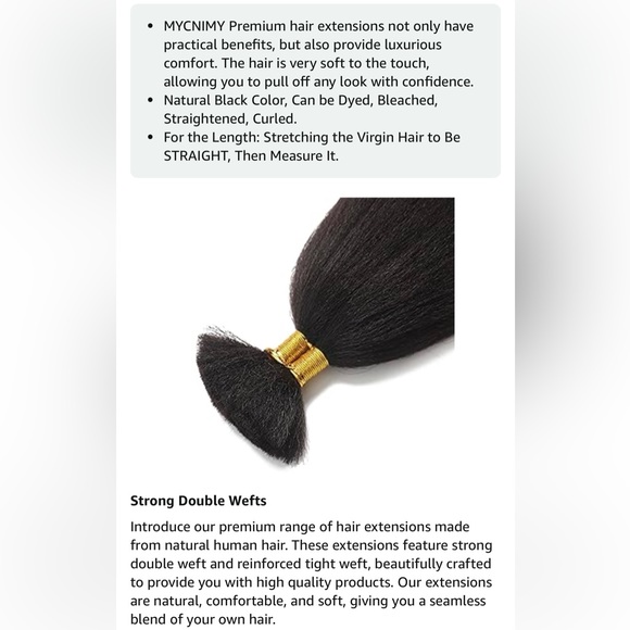 HUMAN HAIR 100g Kinky Straight Bulk Human Hair Unprocessed Brazilian No Weft 22” - Picture 8 of 16